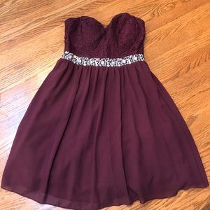 Burgundy/Maroon Formal Strapless Dress Juniors, Party, Homecoming, Prom